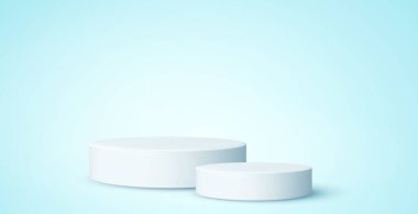 Gerçekçi mavi - beyaz stüdyo, beyaz şapka podyumu - Vektör illüstrasyonu