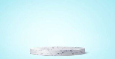Mavi stüdyo arka planı, yuvarlak mermer podyum - Vektör illüstrasyonu