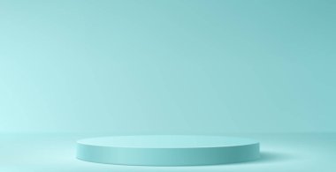 Mavi stüdyo arka planı, yuvarlak bir podyum - Vektör illüstrasyonu