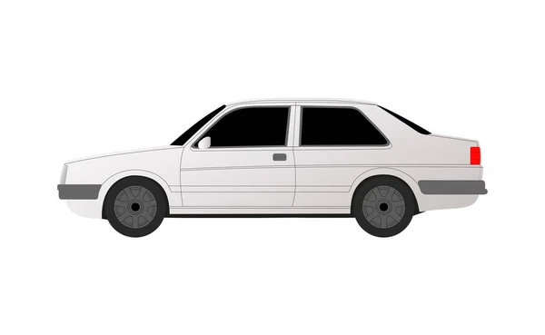 Witte Sedan Golfauto Witte Achtergrond Vector Illustratie — Stockvector