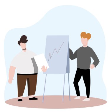 Bir karatahta yeni bir iş projesinin sunumu - Vektör illüstrasyonu