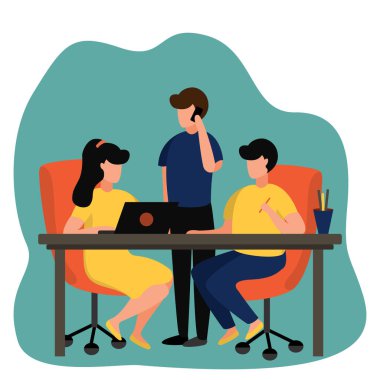 İş ekibi toplantısı, çalışma anları tartışması - Vektör illüstrasyonu