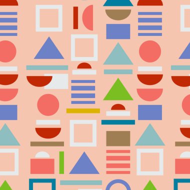 Kusursuz renkli arkaplan deseni, çeşitli geometrik şekiller - Vektör illüstrasyonu