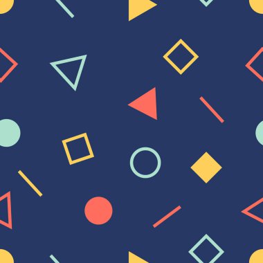 Kusursuz renkli arkaplan deseni, çeşitli geometrik şekiller - Vektör illüstrasyonu