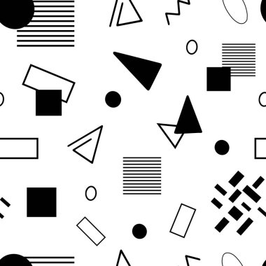 Kusursuz desen, beyaz arkaplanda çeşitli geometrik şekiller - Vektör illüstrasyonu