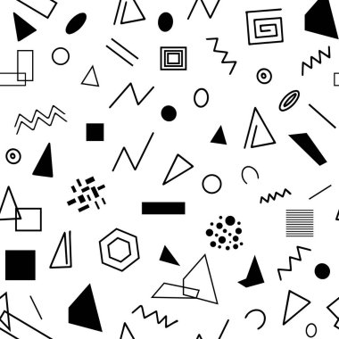 Kusursuz desen, beyaz arkaplanda çeşitli geometrik şekiller - Vektör illüstrasyonu