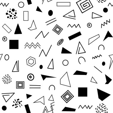 Kusursuz desen, beyaz arkaplanda çeşitli geometrik şekiller - Vektör illüstrasyonu