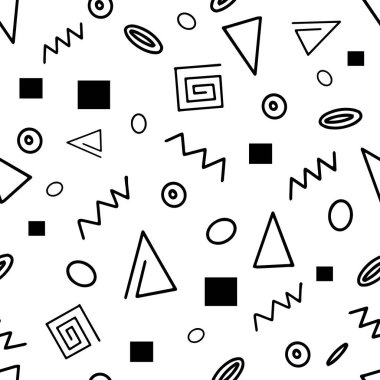 Kusursuz desen, beyaz arkaplanda çeşitli geometrik şekiller - Vektör illüstrasyonu