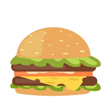 Beyaz arkaplanda gerçekçi büyük hamburger - Vektör illüstrasyonu