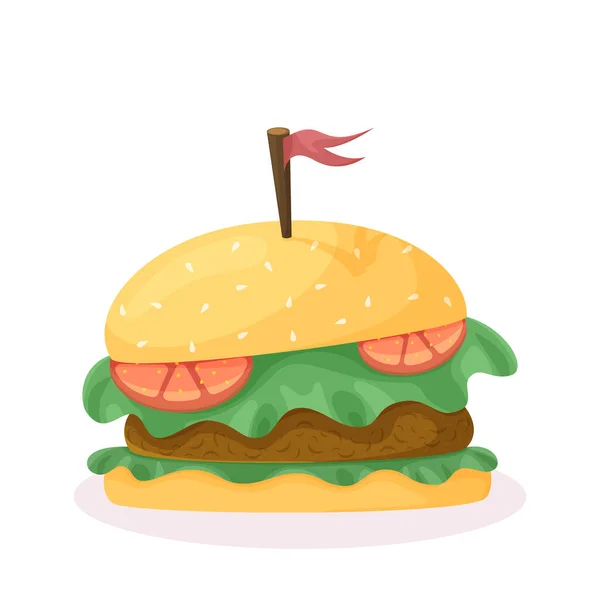 Realistic Big Hamburger White Background Vector Illustration — Stock Vector