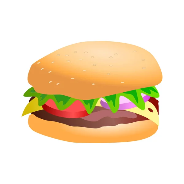 Realista Nagy Hamburger Fehér Háttér Vektor Illusztráció — Stock Vector