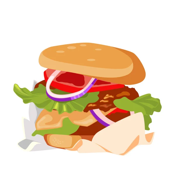 Hamburguesa Grande Realista Sobre Fondo Blanco Ilustración Vectorial — Archivo Imágenes Vectoriales