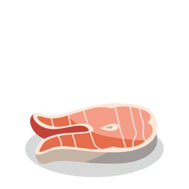 Beyaz zemin üzerinde taze kırmızı balık parçası - Vektör illüstrasyonu
