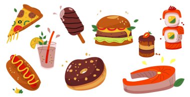 Dünyanın farklı mutfaklarından yemek seti - Vektör illüstrasyon