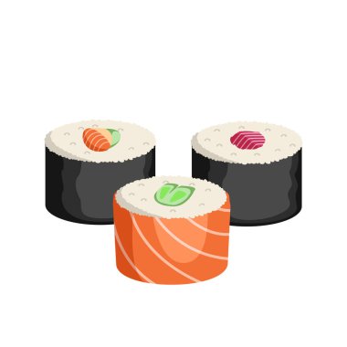 Gerçekçi balık sarmaları, ulusal Japon yemeği - Vektör illüstrasyonu