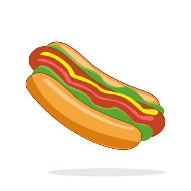 Sosisli ve Taze Sebzeli Gerçekçi Sandviç - Vektör illüstrasyonu