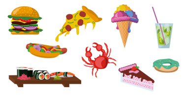 Dünyanın farklı mutfaklarından yemek seti - Vektör illüstrasyon