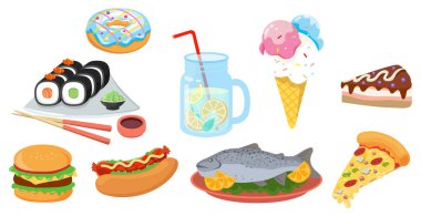 Dünyanın farklı mutfaklarından yemek seti - Vektör illüstrasyon