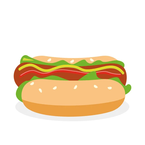 Sandwich Realista Con Salchichas Verduras Frescas Ilustración Vectorial — Vector de stock