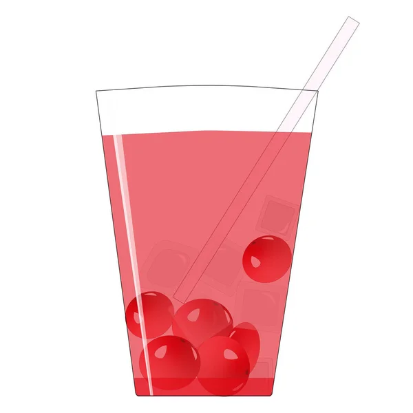 Glass Fresh Cherry Punch White Background Vector Illustration — Stock Vector