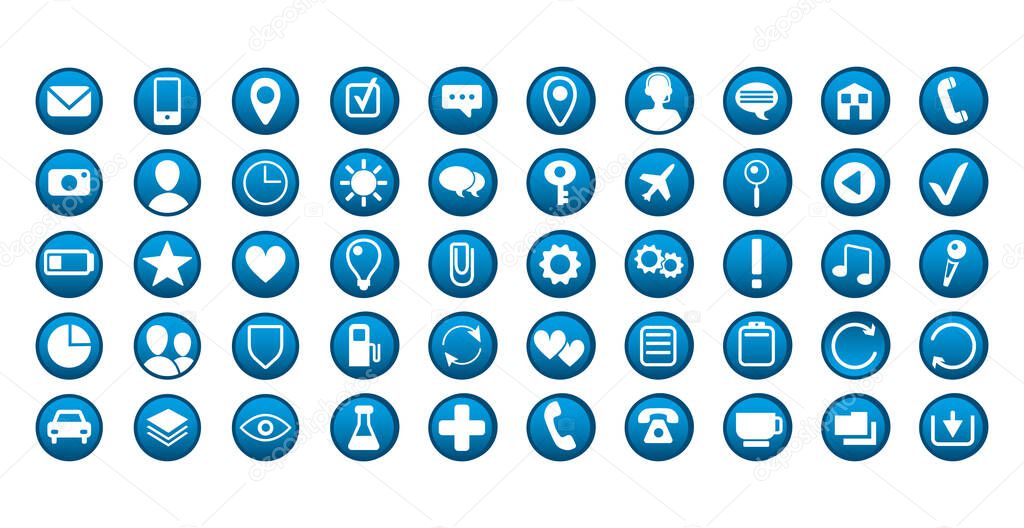Selection of round business icons on white background - Vector illustration