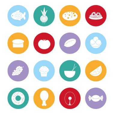 Dünyanın farklı ülkelerindeki gıda, ürün ve yemek ikonları - Vektör illüstrasyon