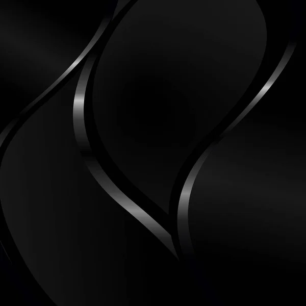 Abstrakt mörk svart strukturerad panorama bakgrund med släta silvriga linjer — Stock vektor