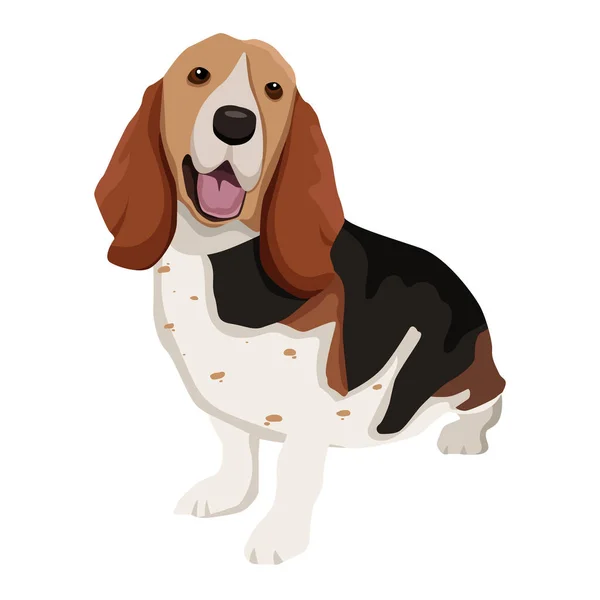 Cão Preto Realista Beagle Raça Fundo Branco Ilustração Vetorial — Vetor de Stock