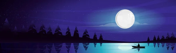 Paesaggio Montano Luna Splendente Sul Lago Montagna Notte Illustrazione — Foto Stock
