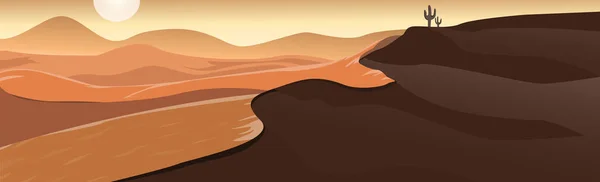 Панорамный Пейзаж Горячей Пустыни Песчаные Дюны Векторная Иллюстрация — стоковый вектор