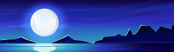 Paesaggio Montano Luna Splendente Sul Lago Montagna Notte Illustrazione Vettoriale — Vettoriale Stock