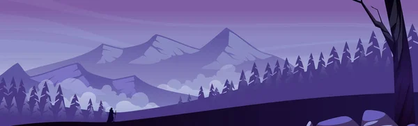 Panorama Berglandschaft Vor Dem Hintergrund Eines Dichten Waldes Vektorillustration — Stockvektor