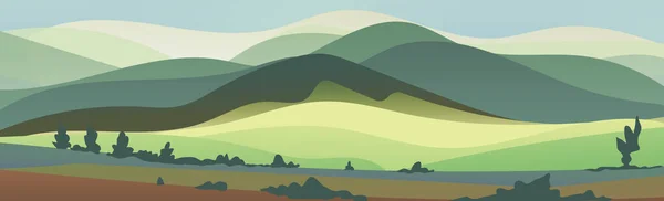 Bergpanorama Helle Sonnige Landschaft Mit Dichtem Wald Vektorillustration — Stockvektor