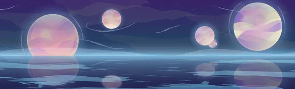 Paisaje Montaña Luna Brillante Sobre Lago Montaña Noche Ilustración Vectorial — Vector de stock