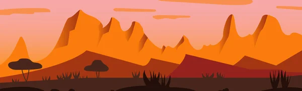 Panoramalandschaft Heiße Wüste Sanddünen Vektorillustration — Stockvektor
