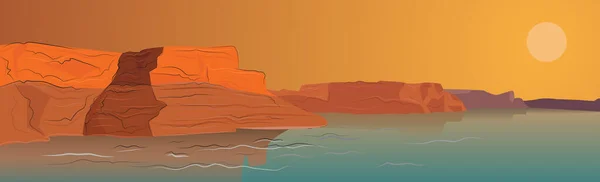 Панорамный Пейзаж Горячей Пустыни Песчаные Дюны Векторная Иллюстрация — стоковый вектор