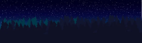Panoramalandschaft Dunkle Nacht Dichter Wald Vektorillustration — Stockvektor