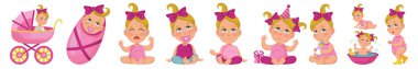 Set realistic little baby girl from toddler to one year old - Vector illustration