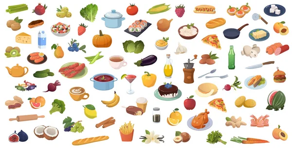 Produtos Realistas Legumes Frutas Sobre Fundo Branco Ilustração Vetorial — Vetor de Stock