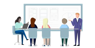 Ekibe finansal performansın iş sunumu - Vektör illüstrasyonu