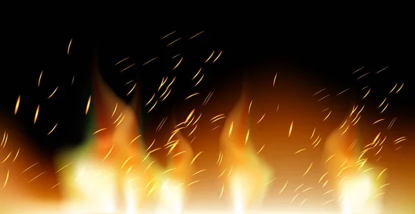Realistic Fire Dark Background Vector Illustration — Stock Vector