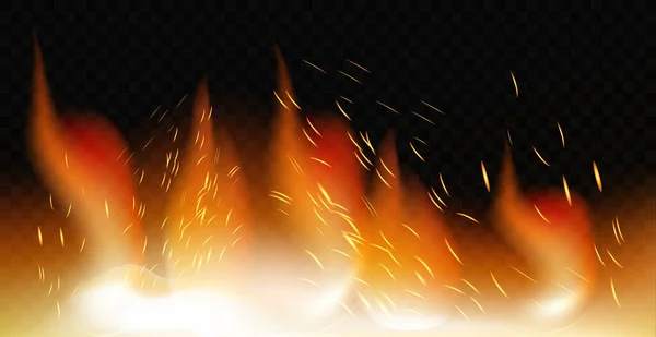 Realistisches Feuer Auf Dunklem Hintergrund Vektor Illustration — Stockvektor