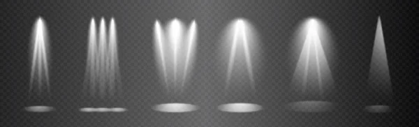 Set Illuminazione Realistica Raggi Luce Sfondo Scuro Illustrazione Vettoriale — Vettoriale Stock