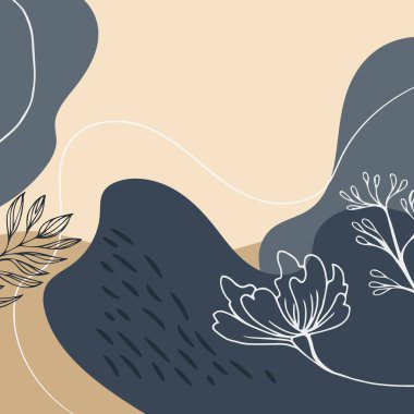 Çiçek ve geometrik elementlerle donatılmış soyut moda kare arka plan. Tasarım için Web Şablonu - Vektör illüstrasyonu