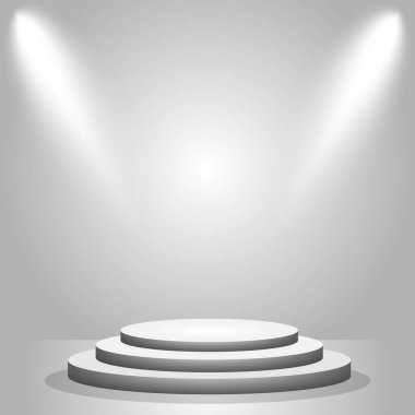 Bir ışık stüdyosundaki gerçekçi yuvarlak beyaz podyum - Vektör illüstrasyonu