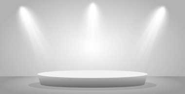 Bir ışık stüdyosundaki gerçekçi yuvarlak beyaz podyum - Vektör illüstrasyonu