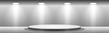 Bir ışık stüdyosundaki gerçekçi yuvarlak beyaz podyum - Vektör illüstrasyonu
