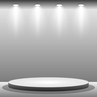 Bir ışık stüdyosundaki gerçekçi yuvarlak beyaz podyum - Vektör illüstrasyonu