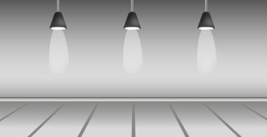 Sahne ışıkları aydınlatan gerçekçi karanlık stüdyo - Vektör illüstrasyonu