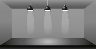 Sahne ışıkları aydınlatan gerçekçi karanlık stüdyo - Vektör illüstrasyonu